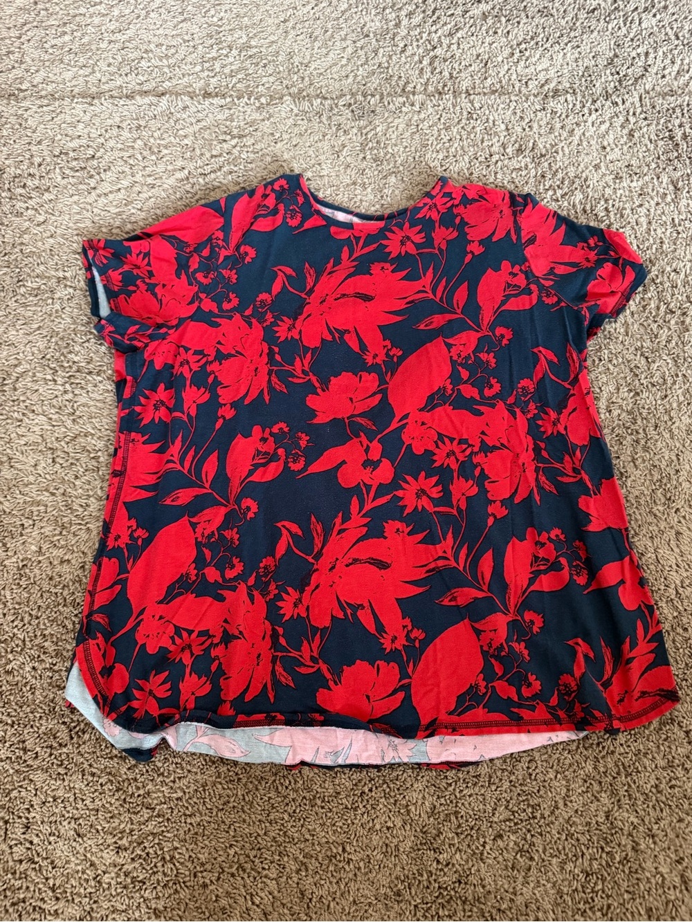 J. Jill Girls' Navy Short Sleeve Top with Red Floral Print